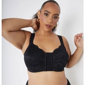 42G Ashley Stewart Black Wireless Front Close Posture Bra New